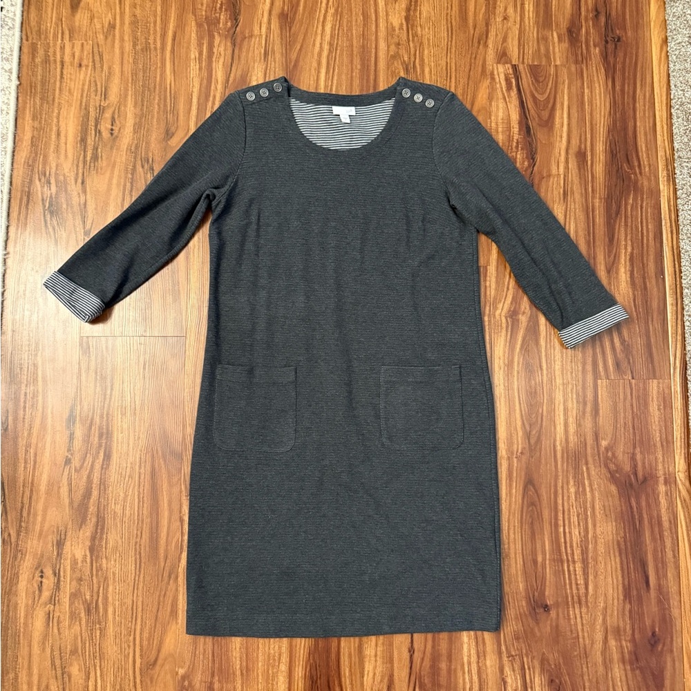J. Jill Gray Long Sleeve Dress with Button Accents 3/4 Length Sleeves